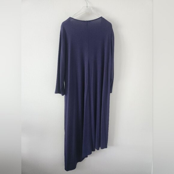 EILEEN FISHER | Strech knit dress asymmetrical v-neck navy sz XL - Picture 2 of 4